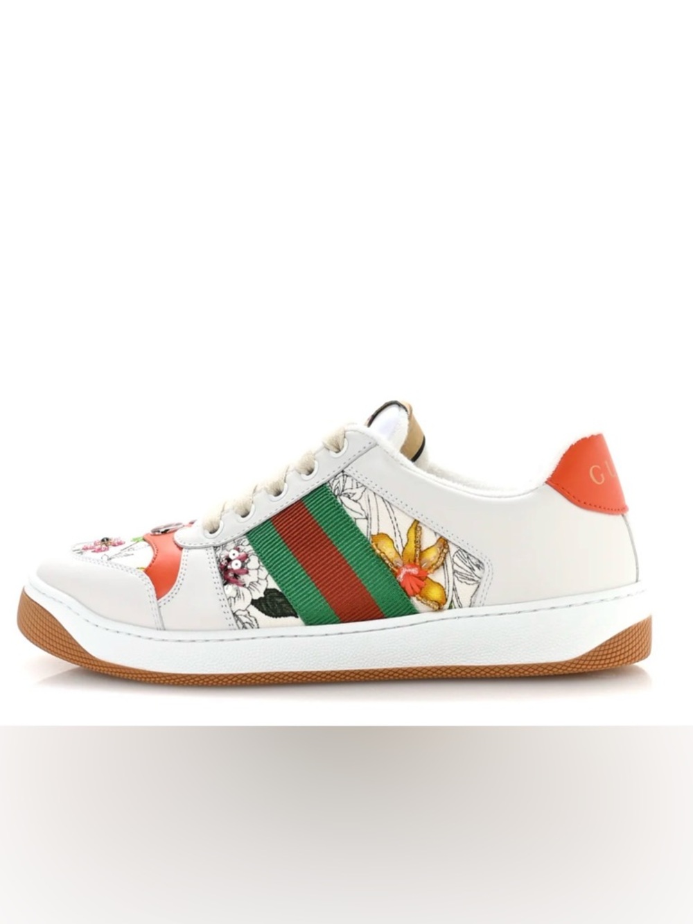 GUCCI Sepang Flora Faded Canvas Web Screener Sneakers 37 Multicolor White